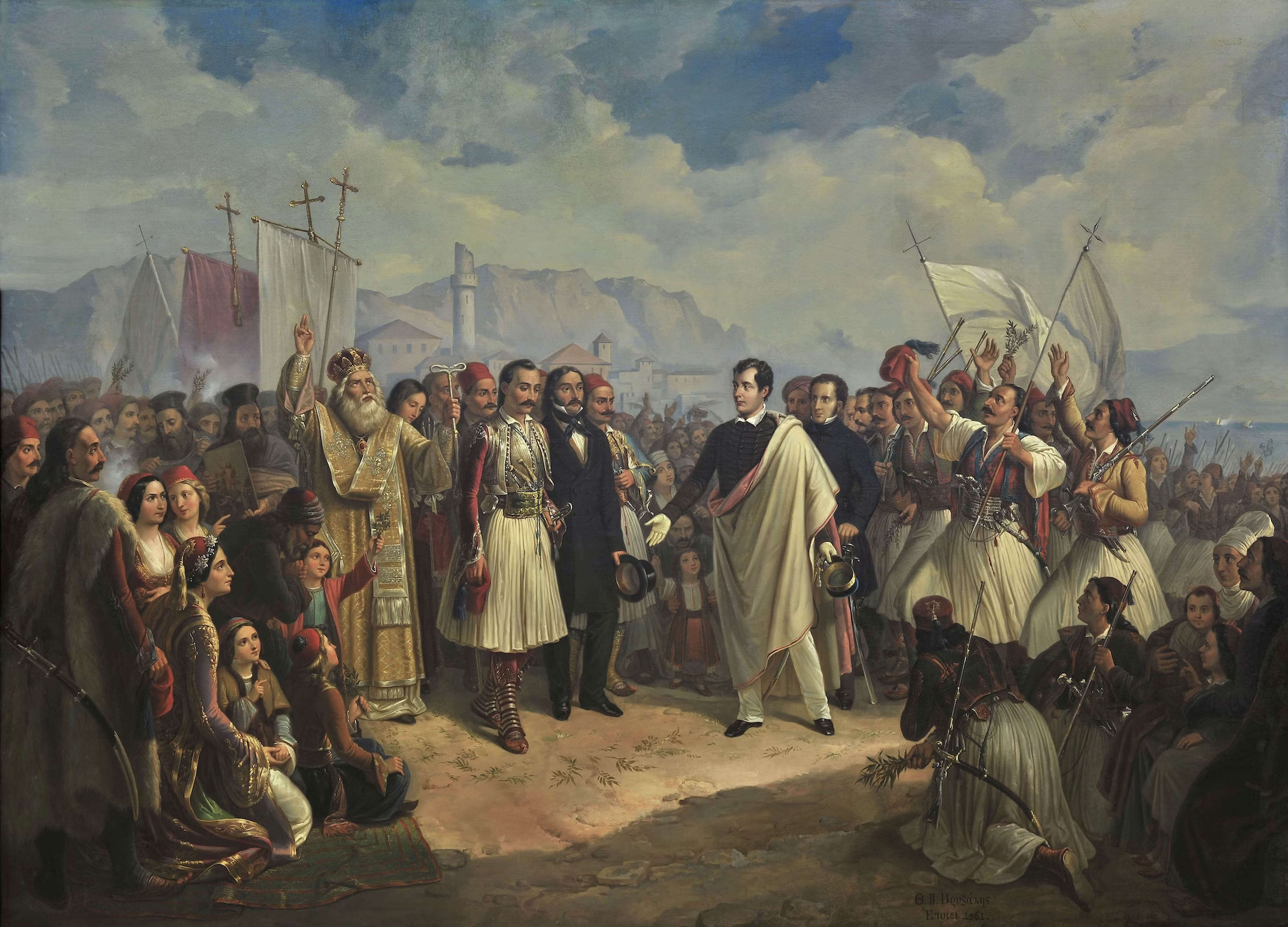 19th Century Painting of The Reception of Lord Byron at Missolonghi