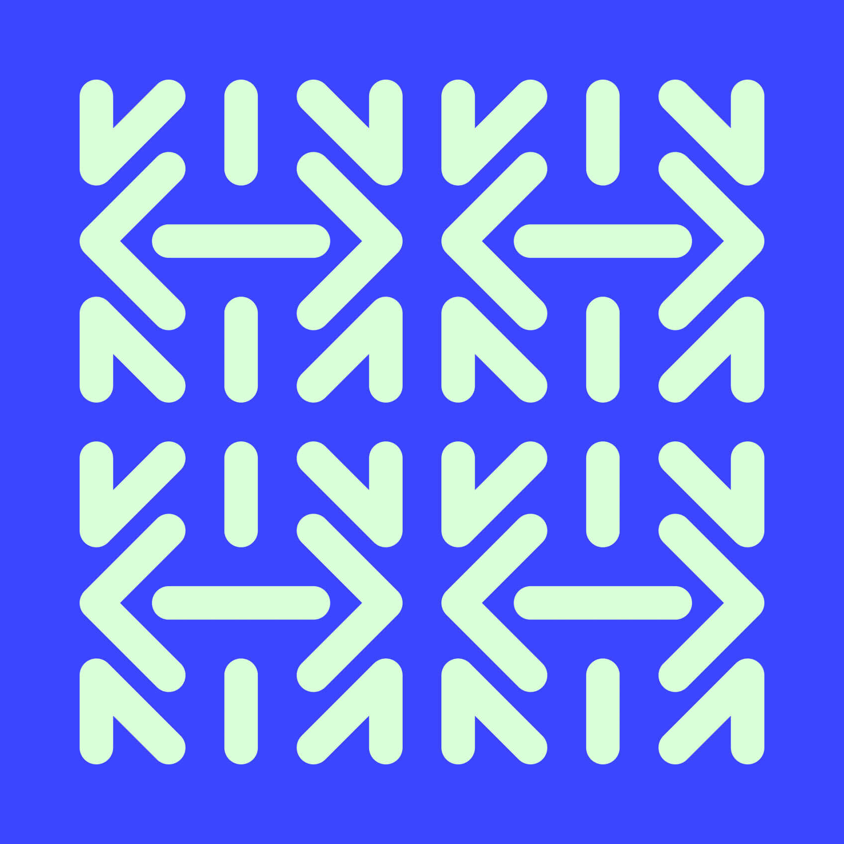 A symmetrical light green socius pattern on a bright blue background